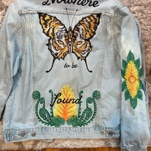 Zara Light Blue Denim Jacket with Black Embroidery